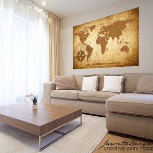 Décor mural de salon, grand autocollant mural de carte du monde, autocollant mural amovible pour la maison et le bureau