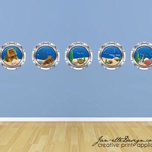 Kids Pirate Theme Wall Decals,Porthole Wall Sticker, Pirate Shipwreck Porthole Wall Decal image 1