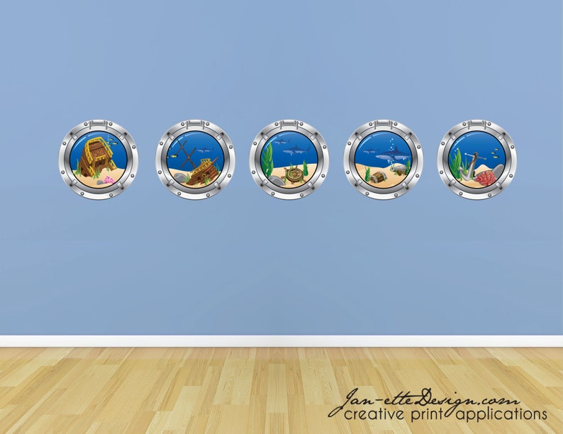 Kids Pirate Theme Wall Decals,Porthole Wall Sticker, Pirate Shipwreck Porthole Wall Decal image 1