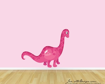 Dinosaur Wall Decal, Girls Pink Dinosaur Fabric Wall Decal