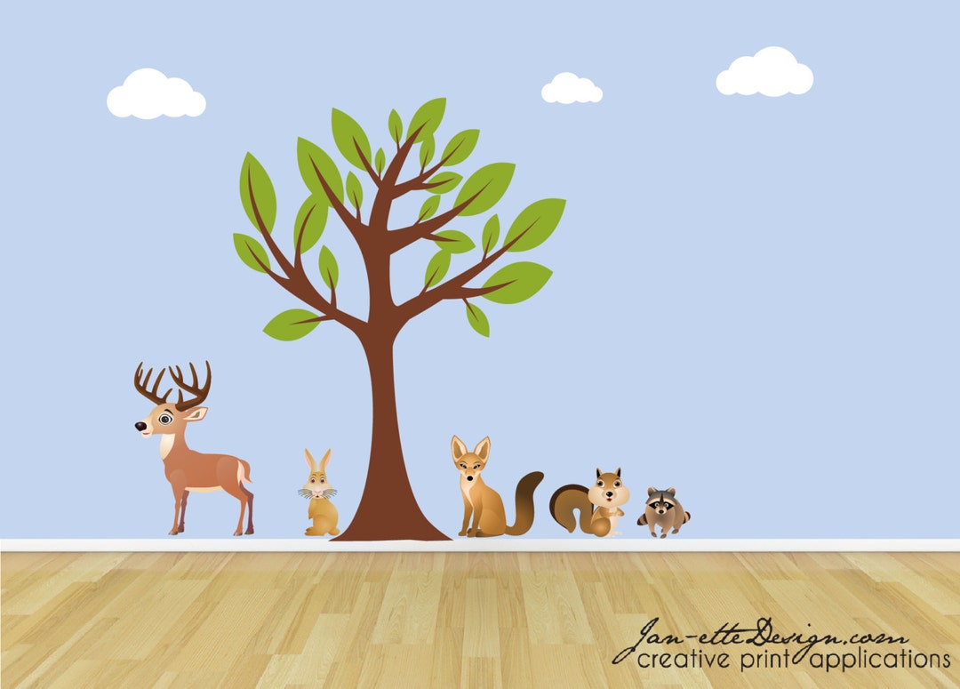 Kids Wall Decals,forest Animals Fabric Wall Decal Set,removable and