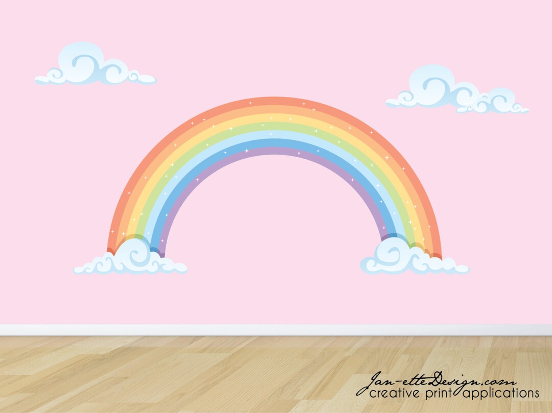 Large Pastel Rainbow Wall Decal, Removable Peel and Stick Fabric Wall