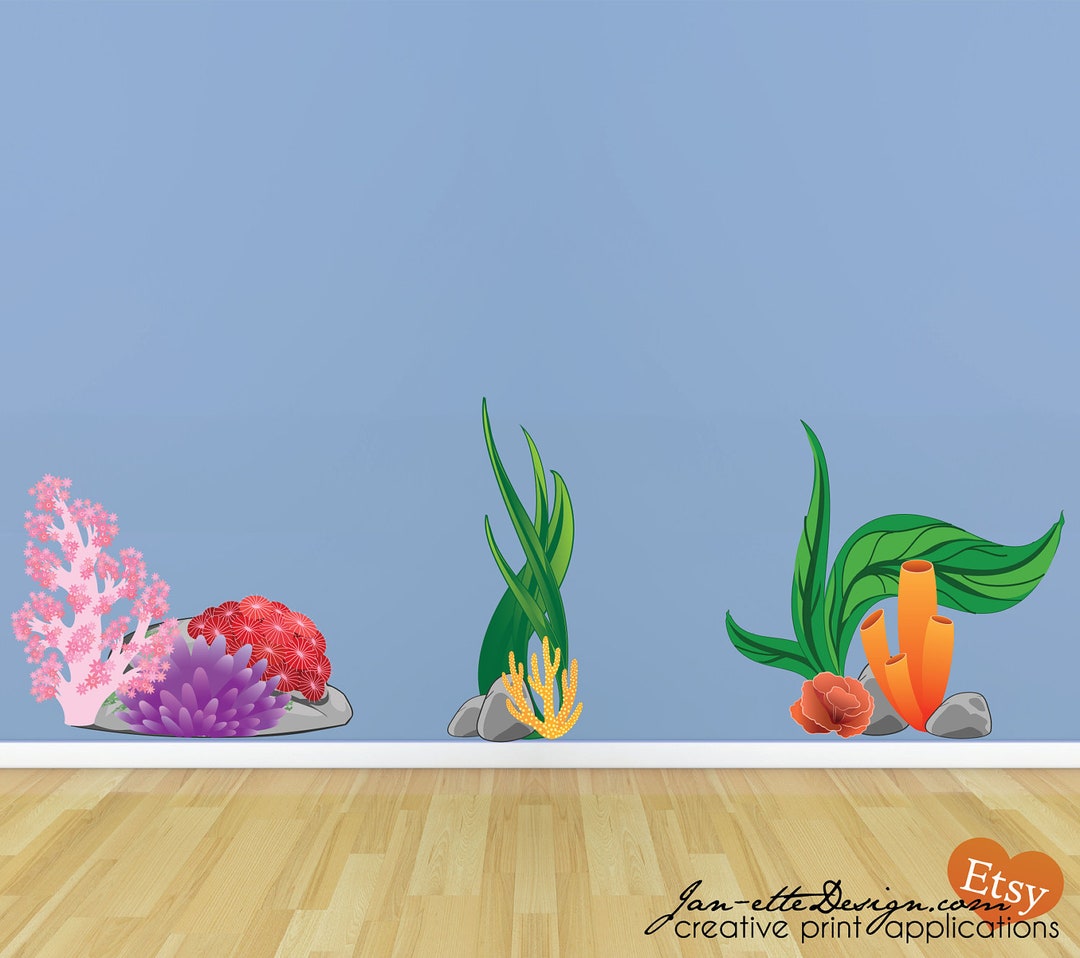 Ocean Wall Decals Coral and Plant Fabric Wall Decals Etsy