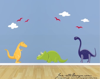 Kids Dinosaur Fabric Wall Decal Set, Removable and Repositionable bedroom and Nursery Decals