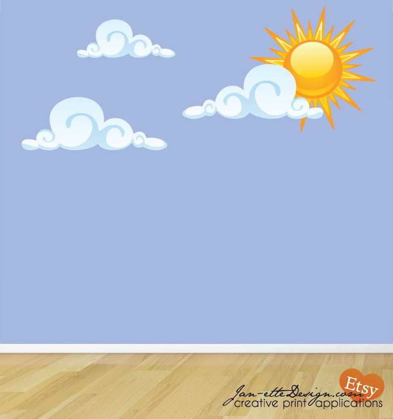 sun and clouds fabric wall decals cloud wall art kids wall | etsy