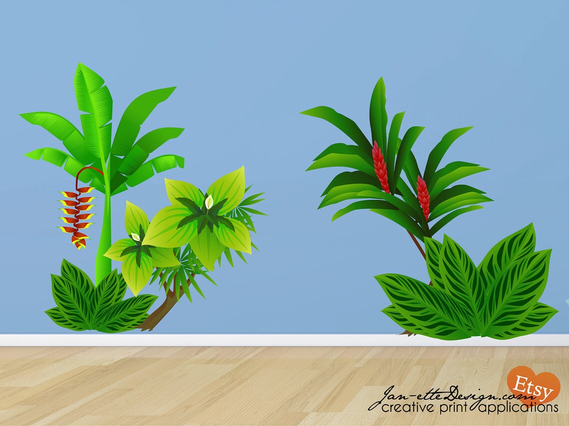 Jungle Wall Decalskids Large Jungle Trees and Plants Etsy
