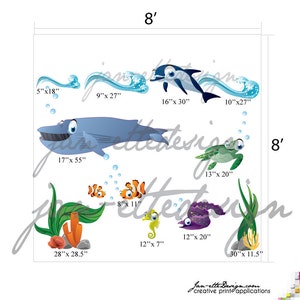 Ocean wall decals,Dolphin and Whale Decals,Under the Sea Waves Fish and Coral Fabric Wall Decals, Removable and Repositionable Decals image 2