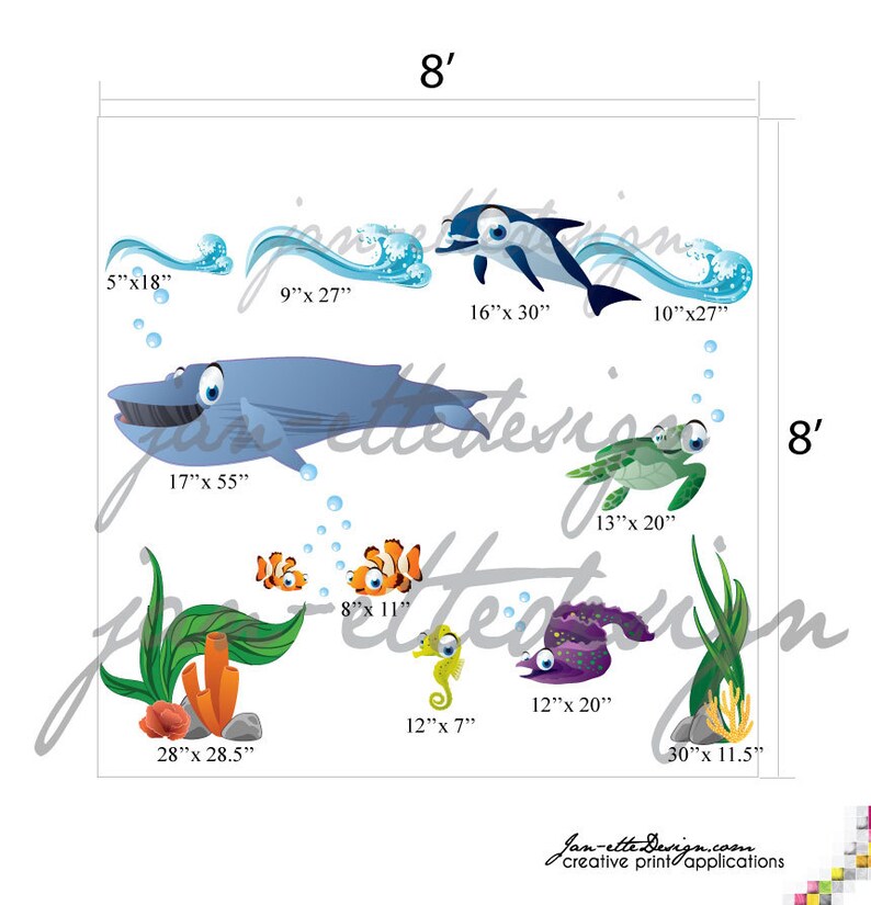 Ocean wall decals,Dolphin and Whale Decals,Under the Sea Waves Fish and Coral Fabric Wall Decals, Removable and Repositionable Decals image 2