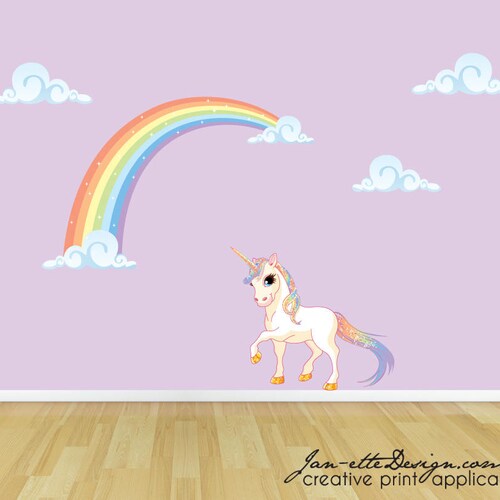 Girls Rainbow and Unicorn Wall Decal Setlarge Wall Stickers Etsy