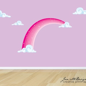 Sticker mural arc-en-ciel pastel avec nuages