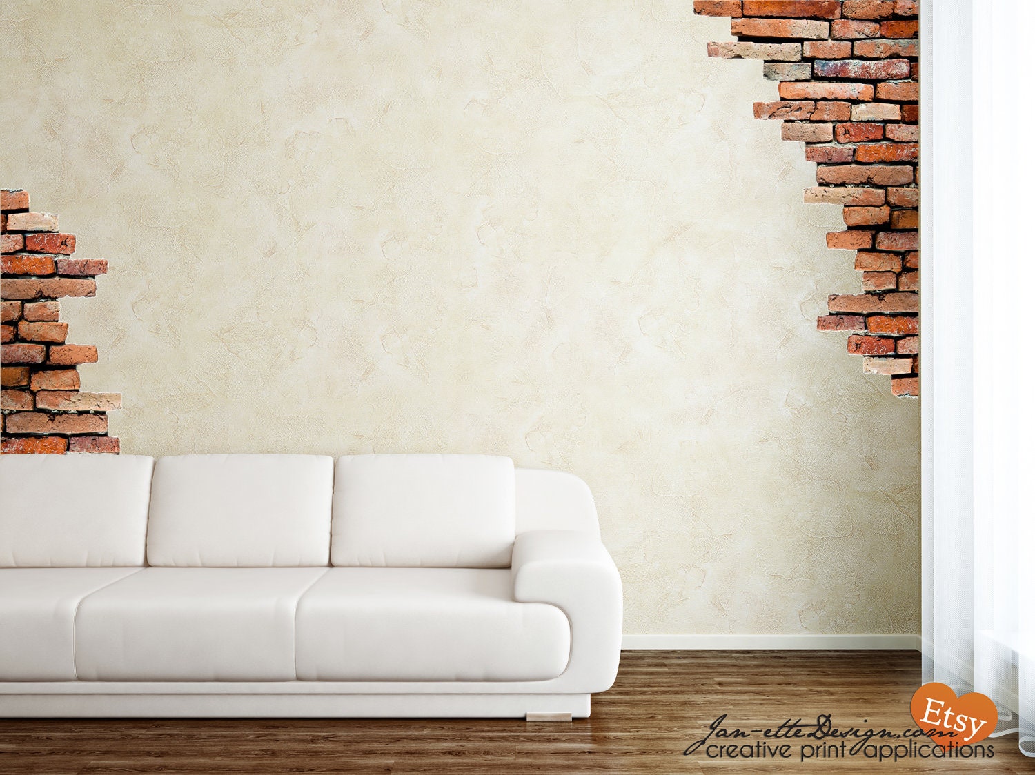 Adesivo murale, decalcomanie murali in tessuto per pareti in mattoni,  adesivi murali in mattoni -  Italia