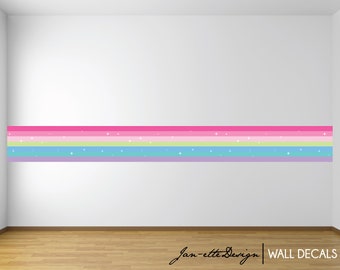 Pink Sparkle Rainbow Wall Border,Rainbow Stripe Wall Sticker,Peel and Stick Rainbow Sticker,Removable Fabric Decal