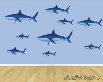 Shark Wall Decals,Under the Sea Wall Stickers, Ocean Theme Wall Decals,Removable and Reusable Decals for Kids Rooms and Classrooms