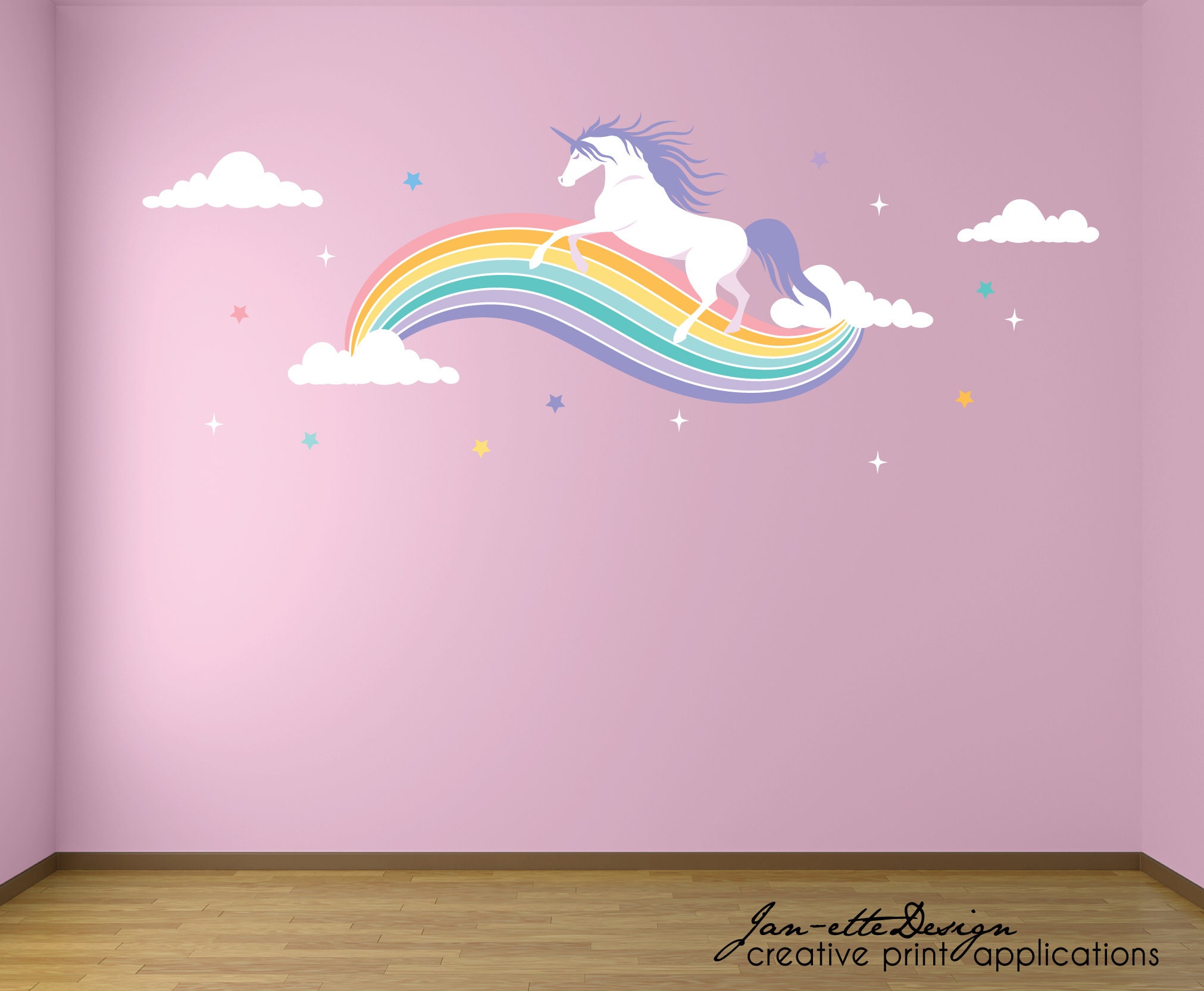 Unicorn on a Rainbow Wall Decal,large Wall Stickers for Girls Bedrooms, Rainbow  Unicorn Bedroom 