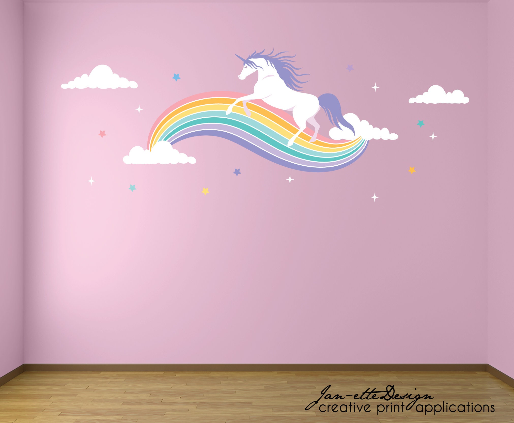 Beautiful Colorful Floral Unicorn Wall Decal -  – Wallmonkeys