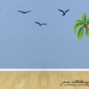 Beach Wall Decals, Palm Tree Removable and Reusable Wall Stickers, Nautical Theme, Seabirds and Palm