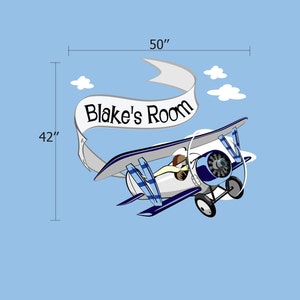 Pink Airplane and Personalized Banner Fabric Wall Decal - Etsy