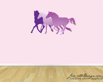 Horse Wall Art, Girls Horses Fabric Wall Decal,Removable and Repositionable Fabric Wall Stickers for Kids Bedrooms