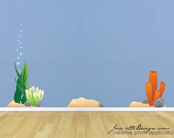 Ocean Coral and Plant Fabric Wall Decals,Under the Sea Wall Stickers,Removable and Repositionable Fabric Stickers