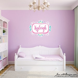 Girls Name Wall Decal,Pink Personalized Name Wall Sticker for Girls Bedroom image 1