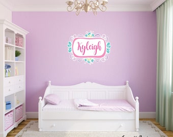Girls Name Wall Decal,Pink Personalized Name Wall Sticker for Girls Bedroom