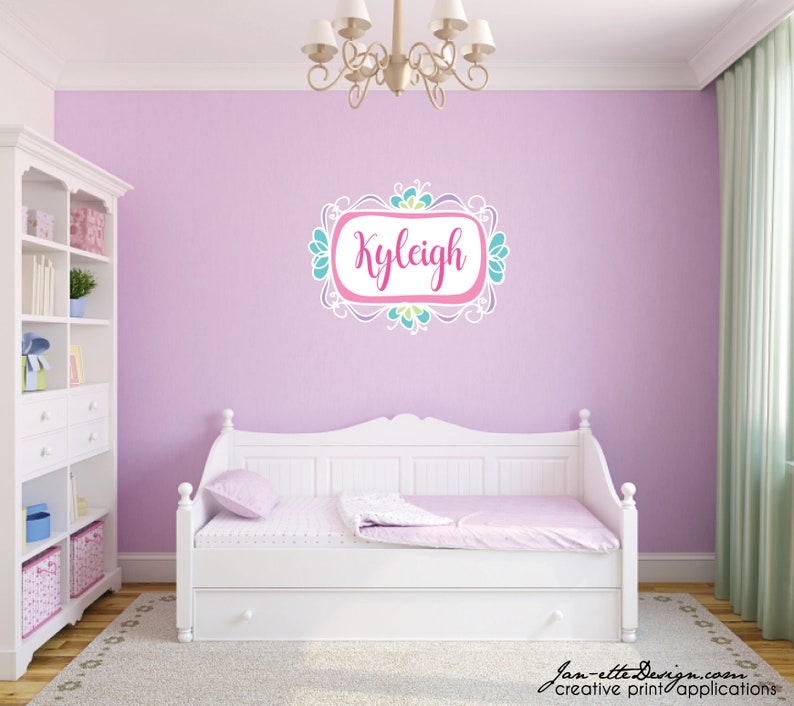 Girls Name Wall Decal,Pink Personalized Name Wall Sticker for Girls Bedroom image 1