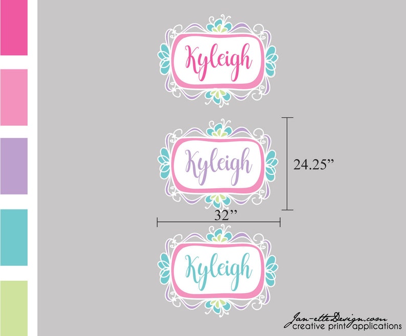 Girls Name Wall Decal,Pink Personalized Name Wall Sticker for Girls Bedroom image 2