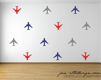 Airplane Pattern Wall Decal,Boys Airplane Wall Stickers,Kids Removable Fabric Wall Decals,
