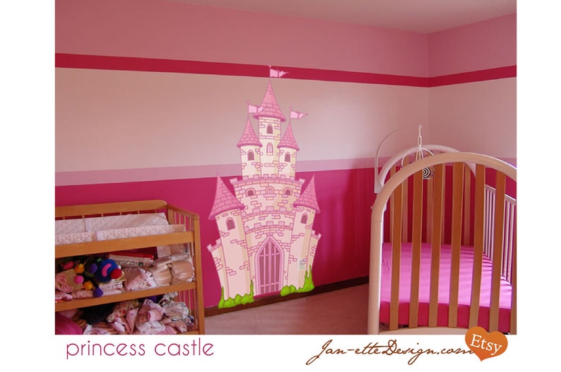 Pink Princess Castle Fabric Wall Decal, Castle Wall Decal, Castle Wall Sticker image 1