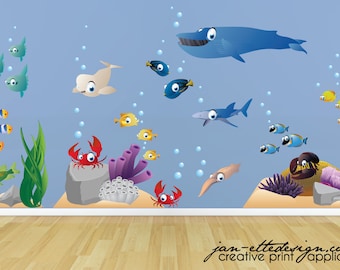 Ocean Wall Decal,Kids Sea Wall Stickers Set,Large Ocean Wall Decals,Ocean Theme Bedrooms Classrooms and Playrooms