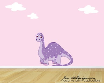 Girl Dinosaur Fabric Wall Decal, Purple Dinosaur Wall Sticker, Dinosaur Wall Art