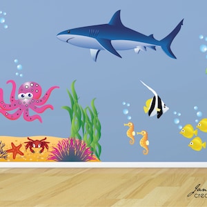 Ocean Wall Decals,Kids Ocean theme Wall Stickers,Fish and Under the Sea Theme Room