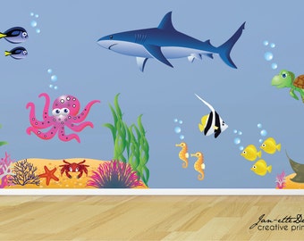 Ocean Wall Decals,Kids Ocean theme Wall Stickers,Fish and Under the Sea Theme Room