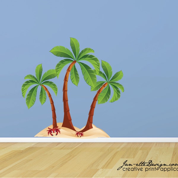 Plage palmiers arbres tissu Wall Decal, plage Art, Palm Tree Wall Sticker mural