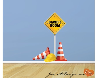 Boys Wall Decals, Construction Sign Fabric Wall Decal, Removable and Repositionable Wall Sticker
