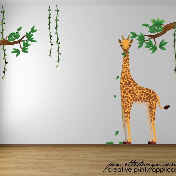 Tall Giraffe Wall Decal,Jungle Room Nursery Wall Stickers,Removable Fabric Walls Decal, FREE US SHIPPING