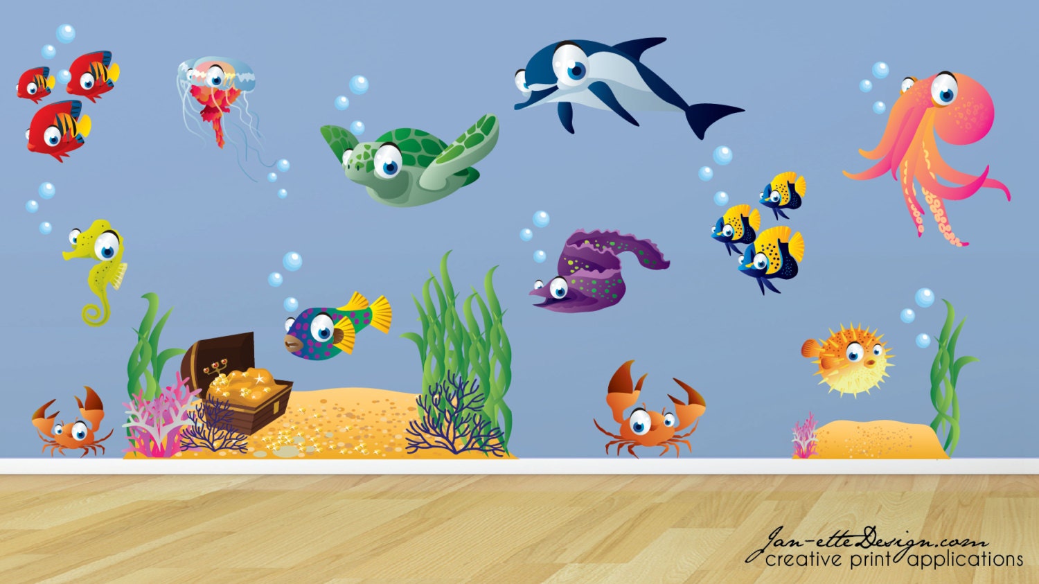 Large Ocean Wall Decals Deep Sea Treasure Fabric Wall Decal Etsy