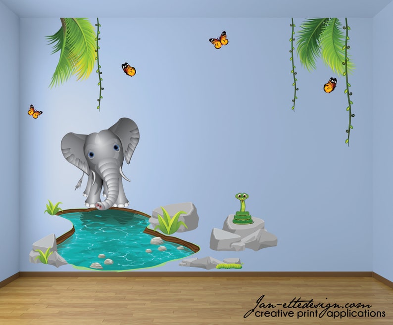 Jungle Decor Large Jungle Wall Decals Elephant at the Etsy