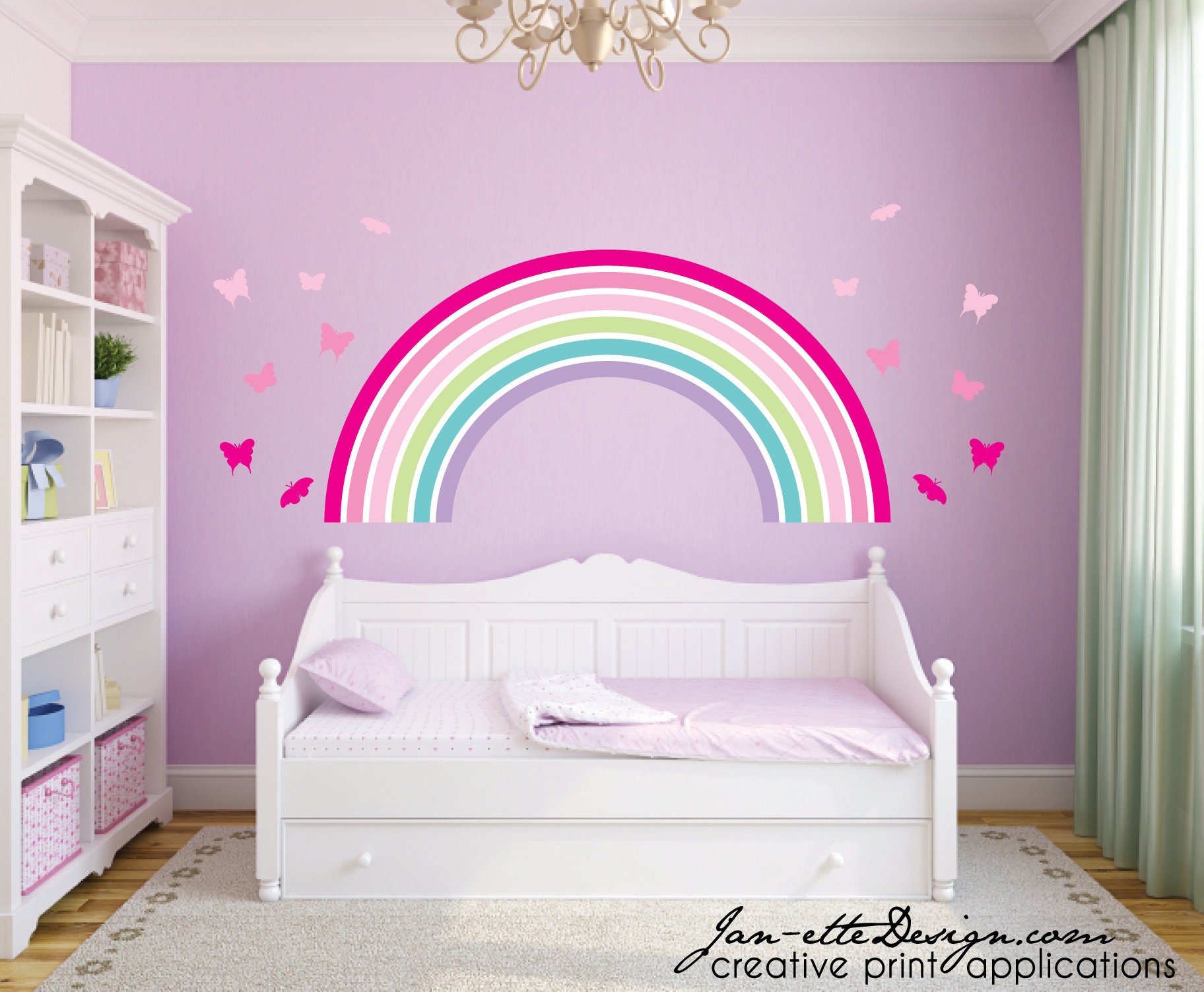 Pink Rainbow and Butterflies Decal Set,pink Ombre Butterflies or