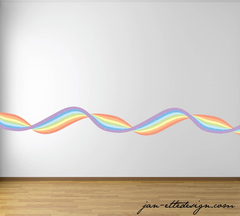 Wavy Rainbow Ribbon Wall Border Removable Fabric Wall Decal Girls Wall Decor Pastel Rainbow Wall Border