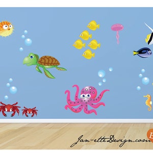 Large Fish and Ocean Theme Fabric Wall Decals, Fish wall Stickers, Under the sea Wall Art, Ocean Wall Stickers