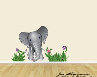 Kids Jungle Wall Decals, Baby Elephant Fabric Wall Decal Set,Removable and Repositionable Jungle Wall Decals