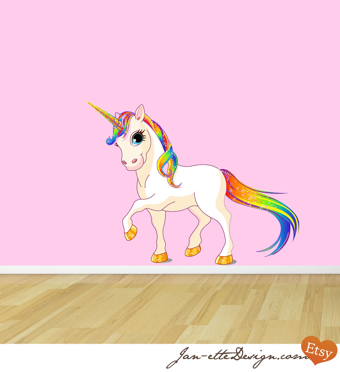 Wandtattoo Prinzessin-Regenbogen-Einhorn wiederverwendbaren Stoff