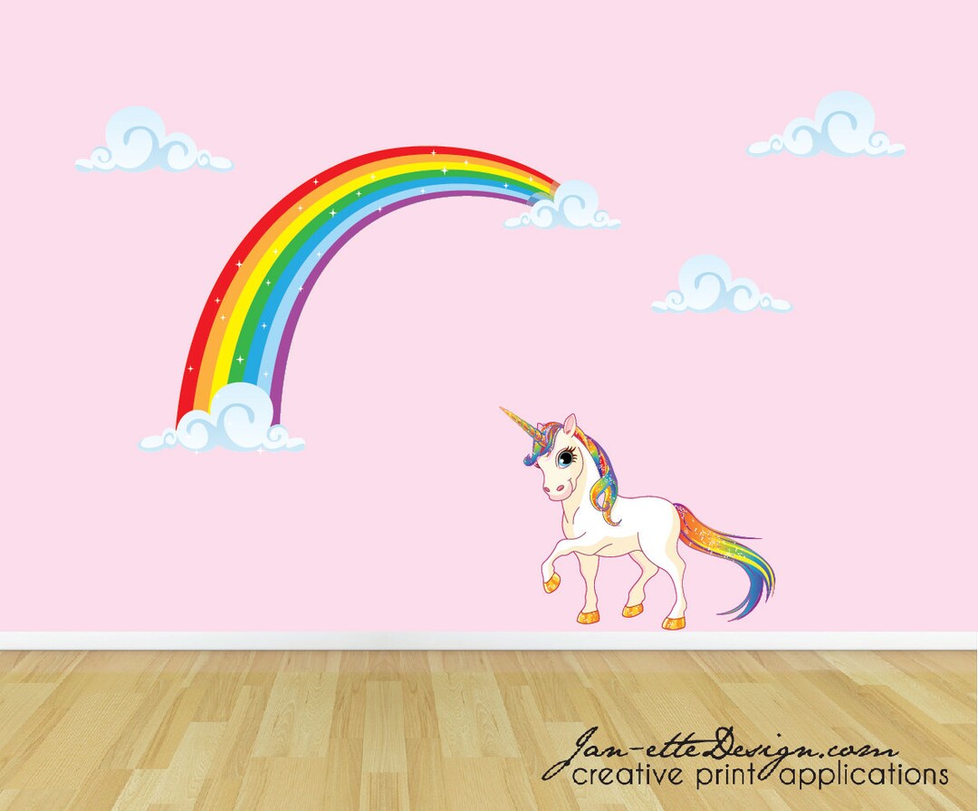 Rainbow Unicorn Wall Decal, Unicorn Wall Sticker, Rainbow Wall Art
