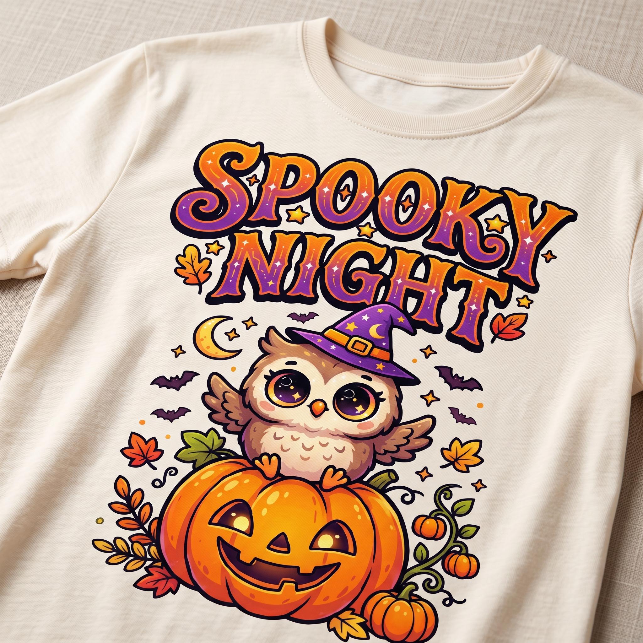 Spooky Night Owl PNG, Kawaii Halloween Owl on Pumpkin, Cute Halloween PNG, Retro Halloween Shirt Des
