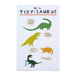 Poster dinosaure pour salle de bain pour enfants