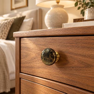Black Gold Egyptian Ceramic Cabinet Knob, Decorative Drawer Pull, 1.5 Inch Round Furniture Knob, Dresser Cupboard Kitchen Hardware