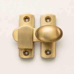 Solid Brass Cabinet Latch with Oval Knob, Brushed Brass Cupboard Catch, Vintage Cabinet Door Latch, Furniture Hardware