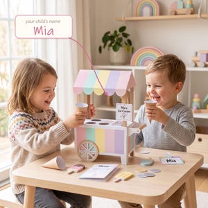 Carrito de helados personalizado para juegos de imitación (imprimible) / Manualidad de papel para niños (descarga digital)
