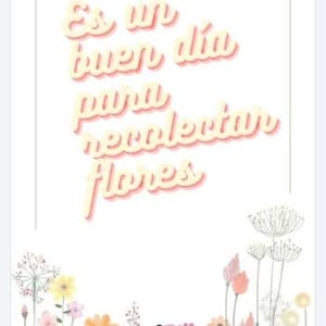 Puede incluir: Una lámina rectangular blanca con el texto Es un buen día para recolectar flores en una tipografía cursiva de color amarillo suave con una sombra sutil. El borde inferior está decorado con diversas flores silvestres en acuarela.